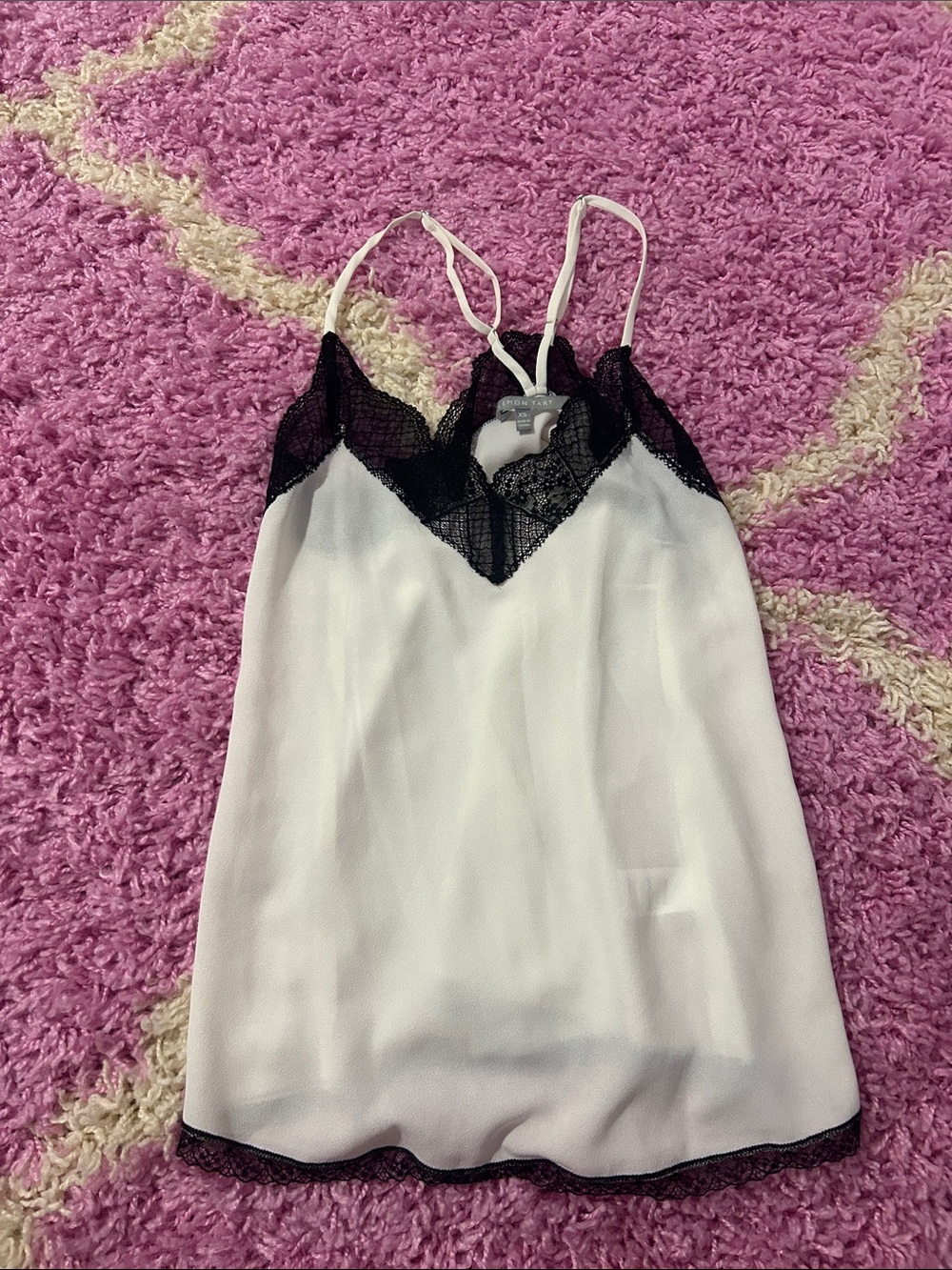 Lace-Trim Satin Cami Top - White/Black